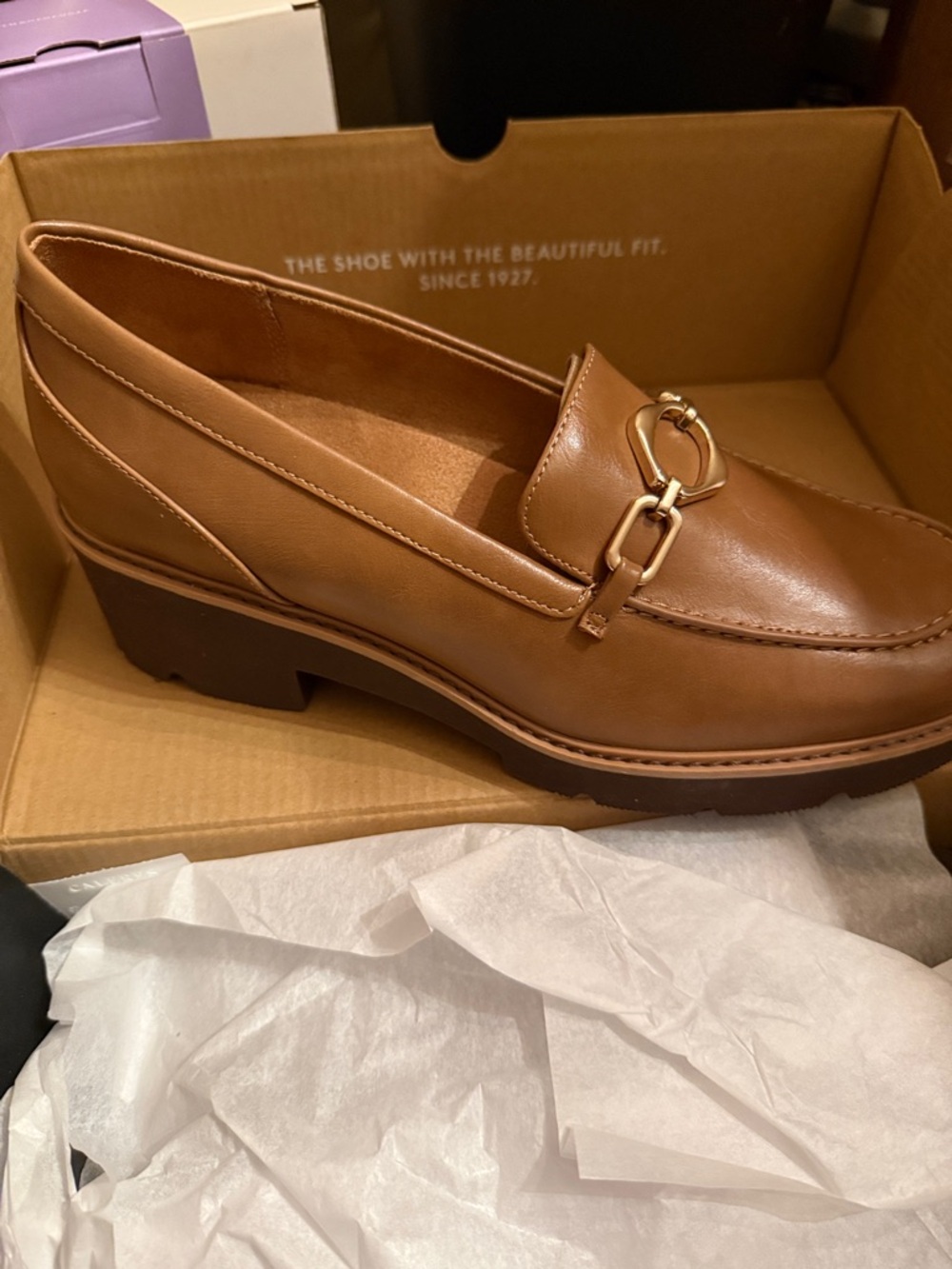 Naturalizer Women’s Caramel Leather Platform Loafer with Gold Bit